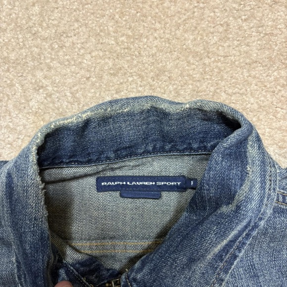 Vtg Ralph Lauren Sport Denim Jacket Womens Medium Blue Full Zip Trucker Western - Picture 13 of 16